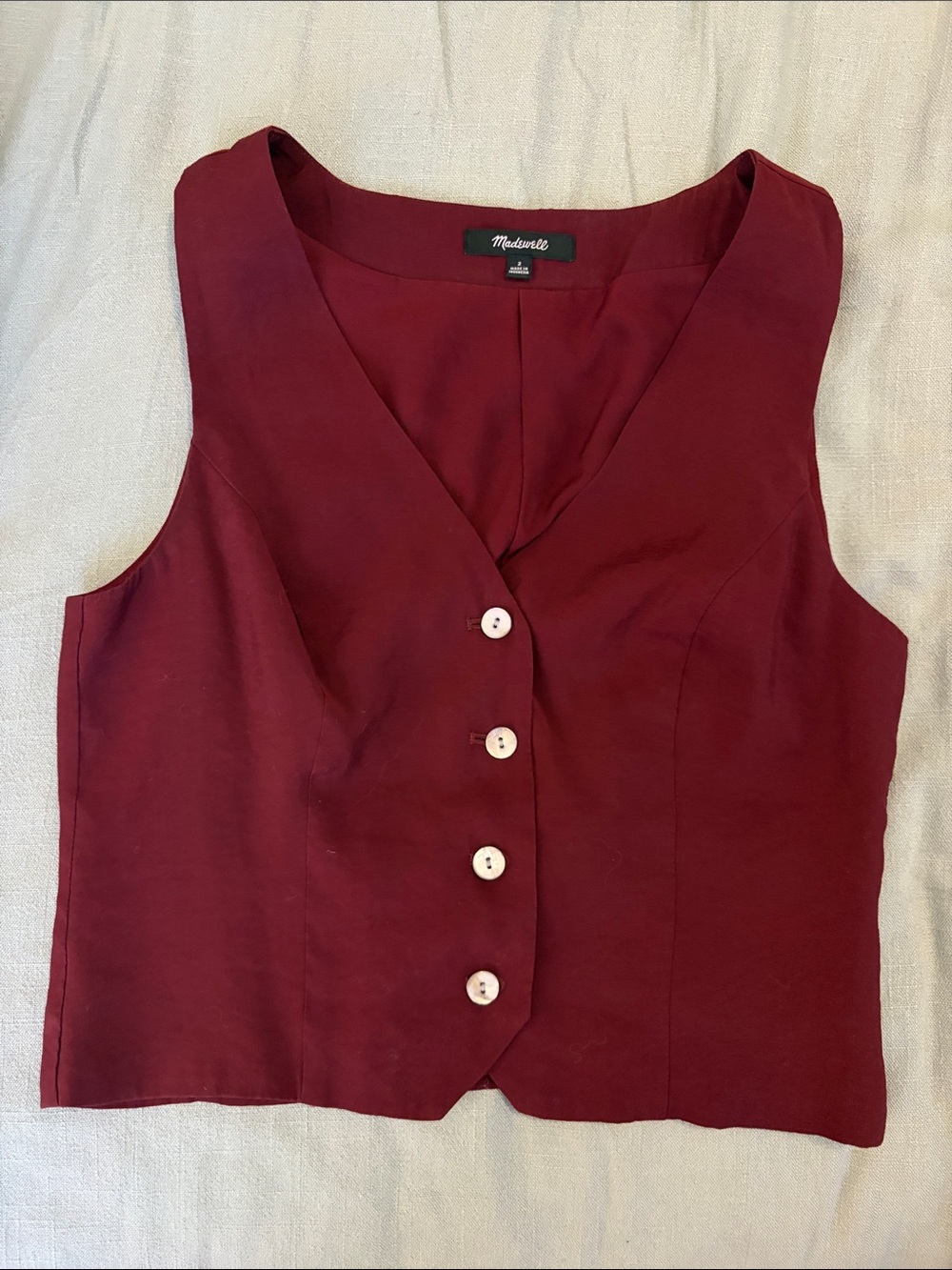 Burgundy Sleeveless Button Front Vest
